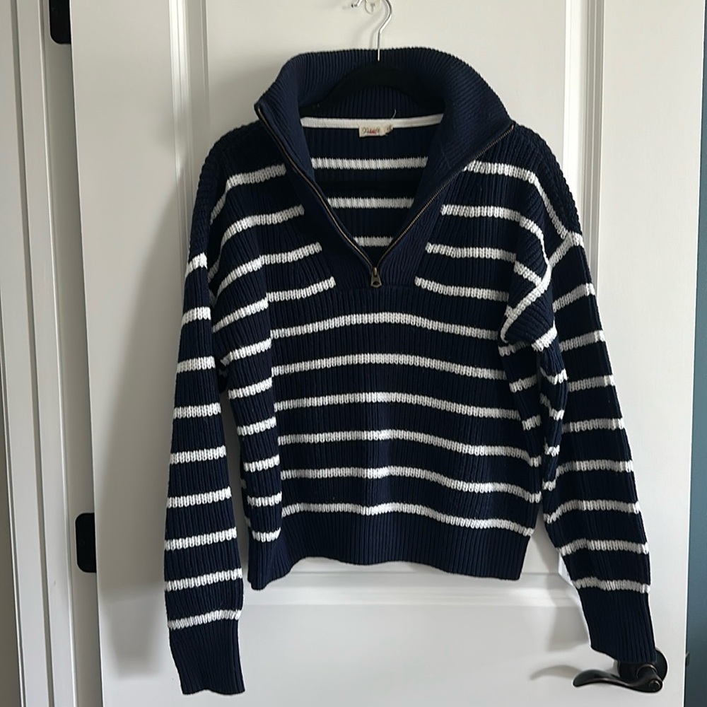 Navy and White Striped Turtleneck Sweater